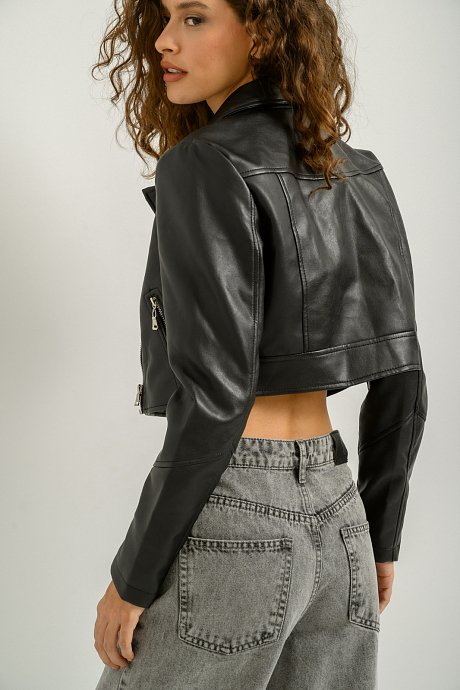 Cropped jacket with leather effect