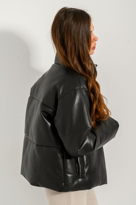 Padded jacket with leather effect