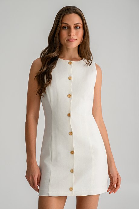 Mini linen sleeveless dress with buttons