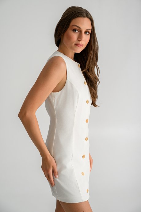Mini linen sleeveless dress with buttons