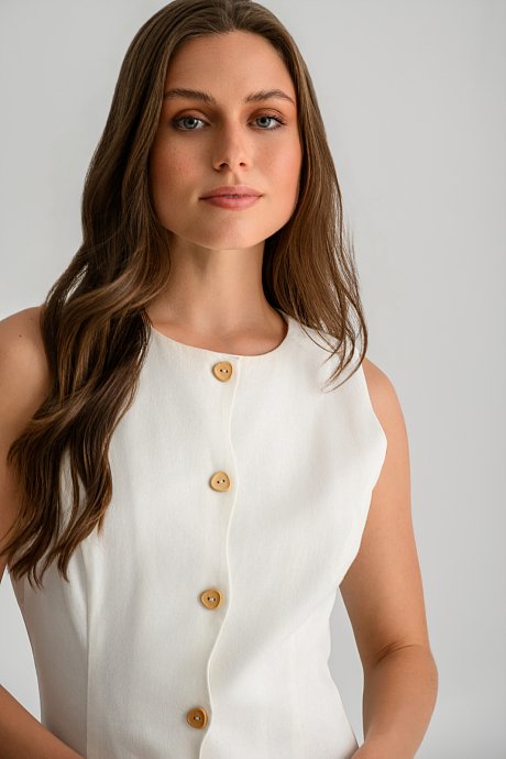 Mini linen sleeveless dress with buttons