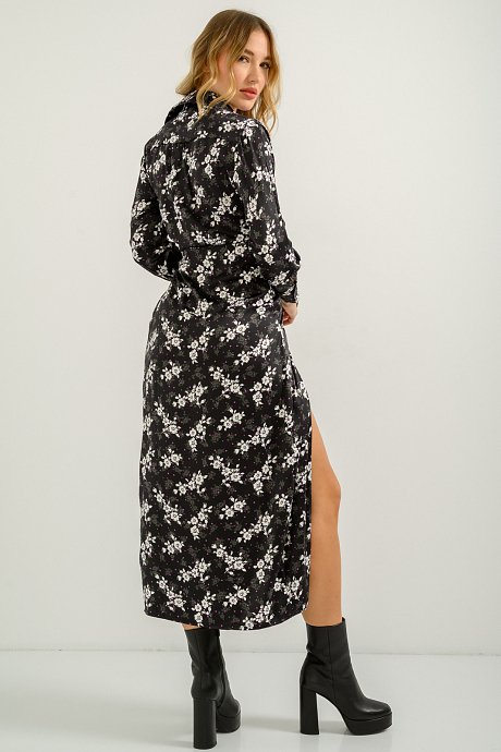 Maxi floral dress with satin effect