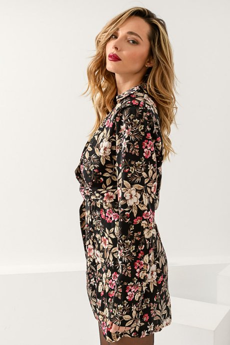 Satin floral dress with buttons