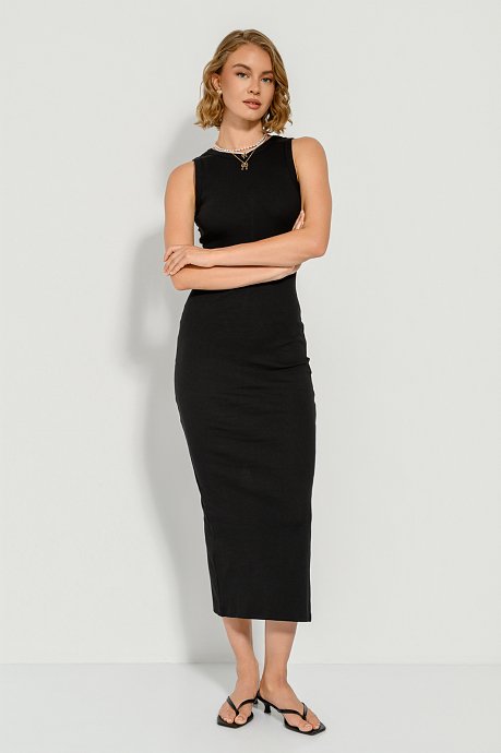 Midi halter ριπ φόρεμα με σκίσιμο πίσω