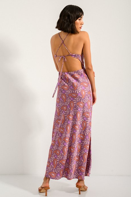 Maxi dress with satin effect and back cut out detail