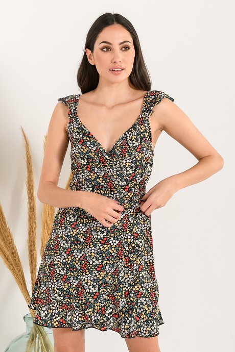 Mini ruffled dress with floral print