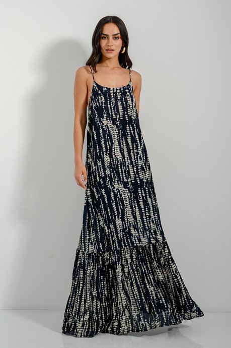 Maxi printed dress with tie-back