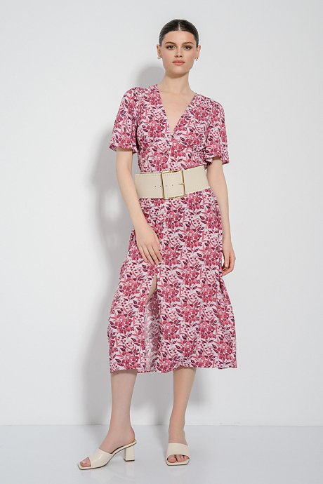 Midi floral φόρεμα με σκίσιμο μπροστά