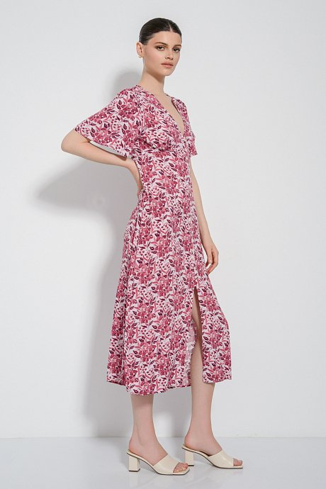 Midi floral φόρεμα με σκίσιμο μπροστά