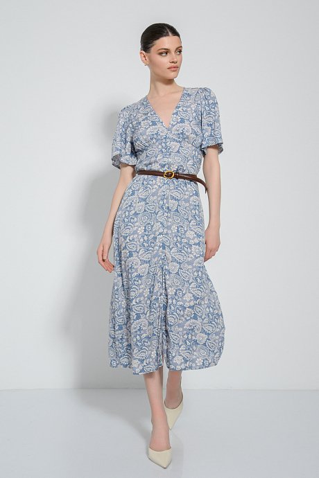 Midi paisley dress with front slit