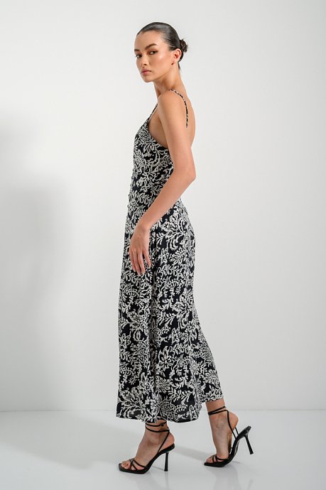 Midi φόρεμα με print και άνοιγμα μπροστά