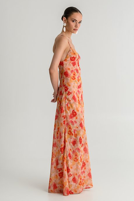 Maxi sleeveless floral chiffon dress with slit detail