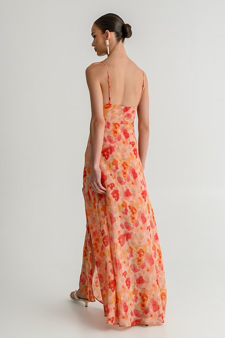 Maxi sleeveless floral chiffon dress with slit detail