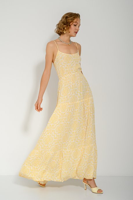 Maxi φόρεμα με boho print και ανοιχτή πλάτη με δέσιμο