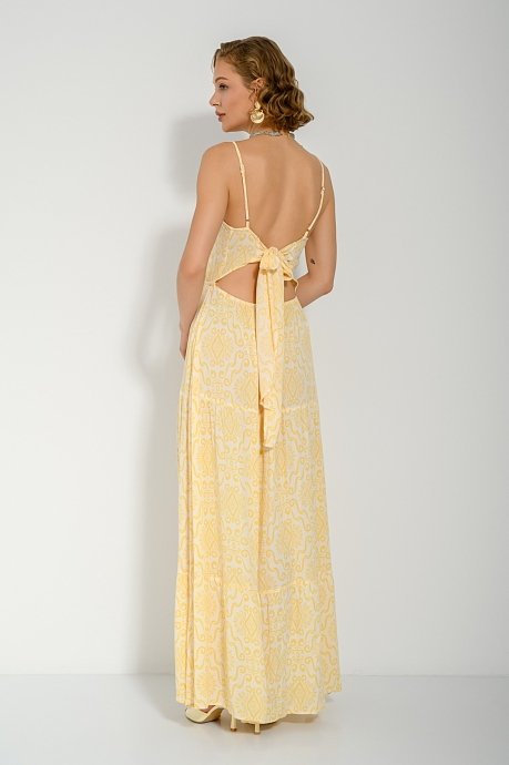 Maxi φόρεμα με boho print και ανοιχτή πλάτη με δέσιμο