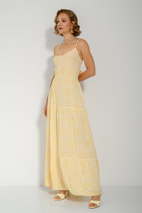 Maxi φόρεμα με boho print και ανοιχτή πλάτη με δέσιμο