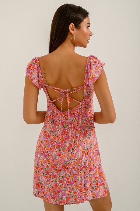 Mini floral dress with open back