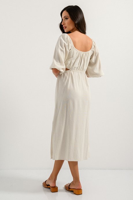 Midi linen dress with cut out details