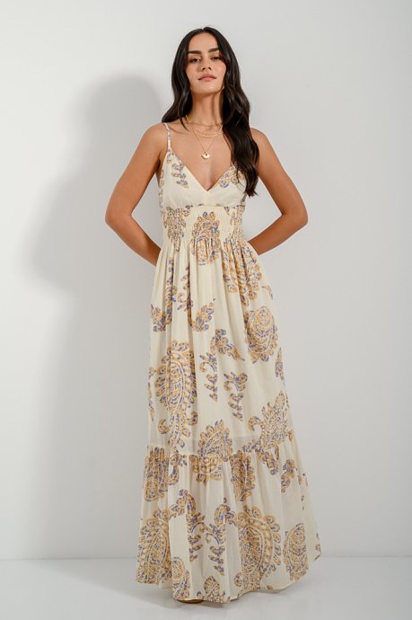 Maxi printed dress with tie-back detail