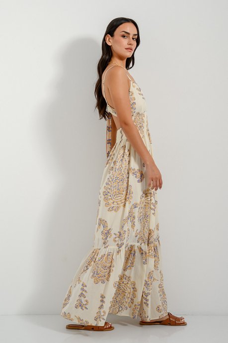 Maxi printed dress with tie-back detail