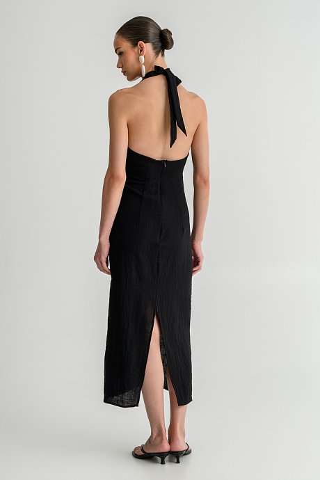 Midi rustic halter dress with slit detail on the back