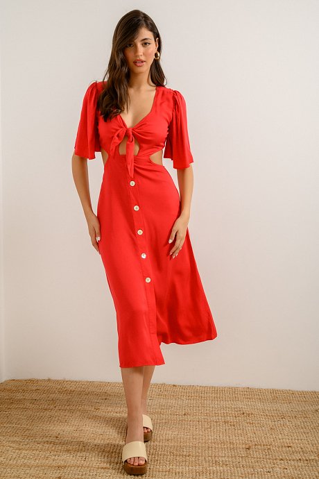 Maxi dress with buttons and cut out details
