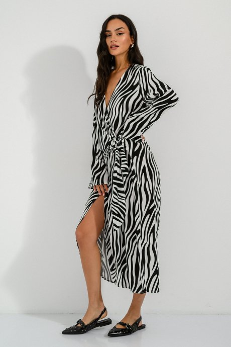 Midi cruise dress with zebra print and cut out detail