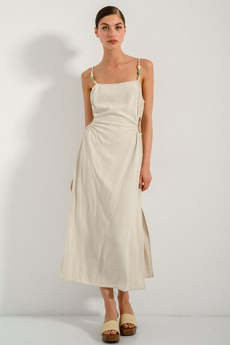 Midi linen dress with cut out details