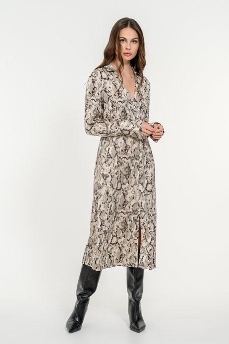 Midi σεμιζιέ φόρεμα με snake print και άνοιγμα