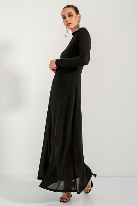 Maxi φόρεμα με διαφάνεια και ασημοκλωστή