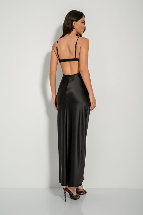 Maxi dress with satin effect and open back