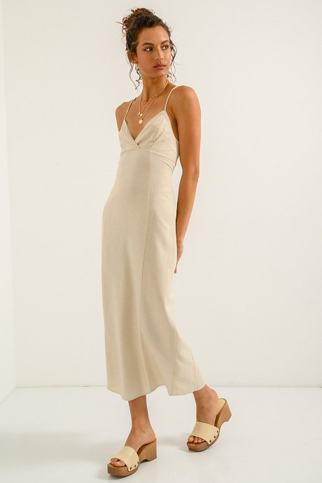 Midi linen dress with open back