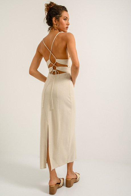 Midi linen dress with open back