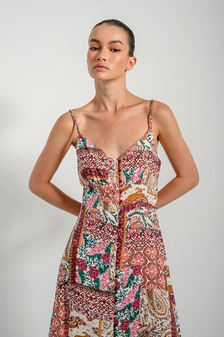 Midi paisley dress with front slit detail