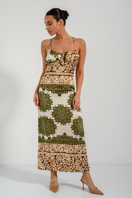 Maxi paisley dress with satin effect