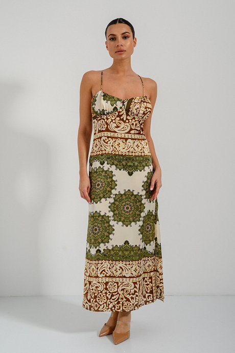 Maxi paisley dress with satin effect