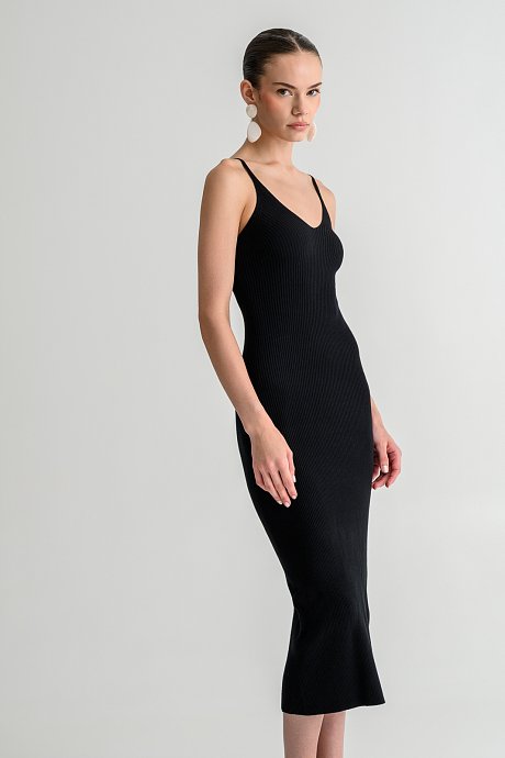 Midi ribbed knit dress with thin straps