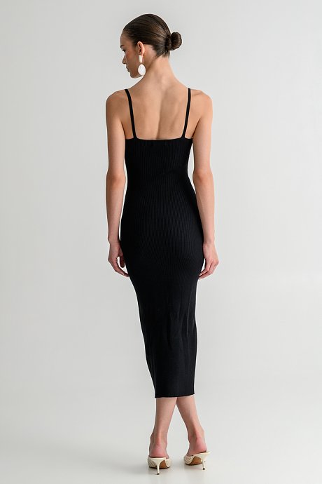 Midi ribbed knit dress with thin straps