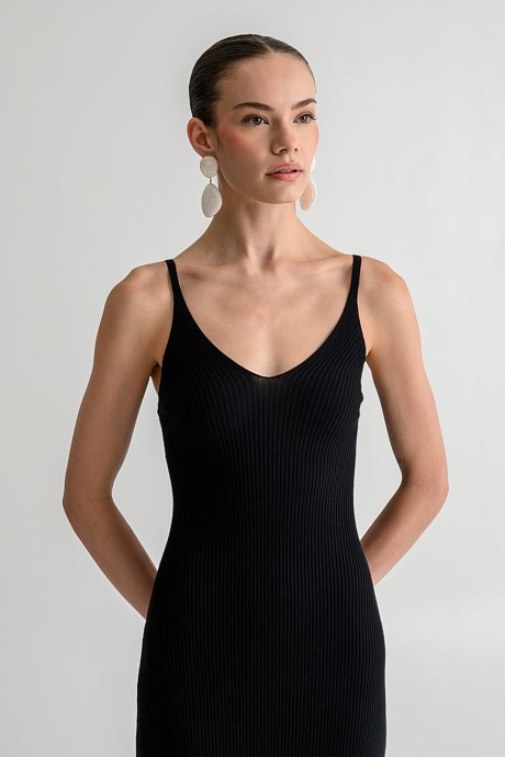 Midi ribbed knit dress with thin straps