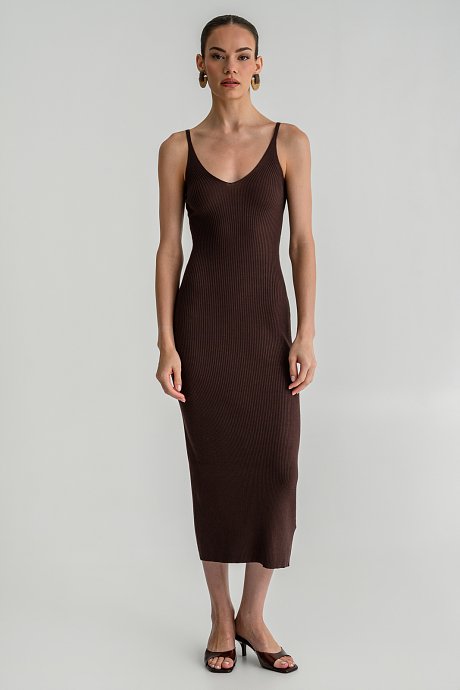 Midi ribbed knit dress with thin straps