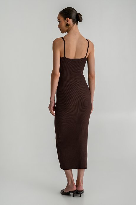 Midi ribbed knit dress with thin straps
