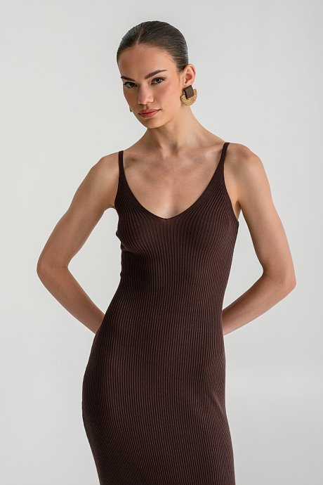 Midi ribbed knit dress with thin straps