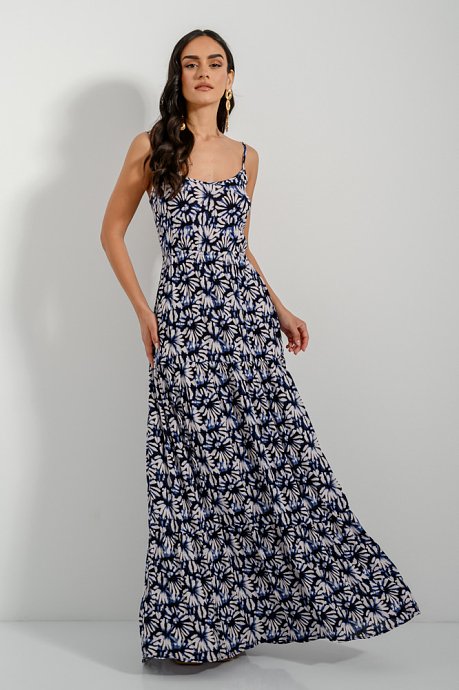 Maxi φόρεμα με print και δέσιμο στην πλάτη