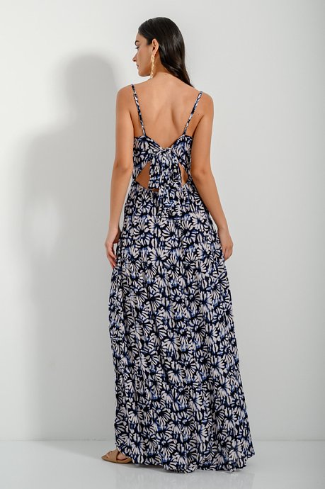 Maxi dress with print and back tying