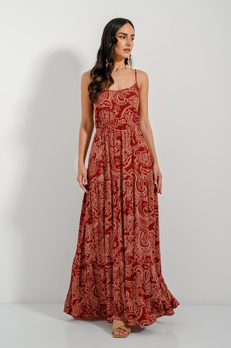 Maxi dress with print and back tying