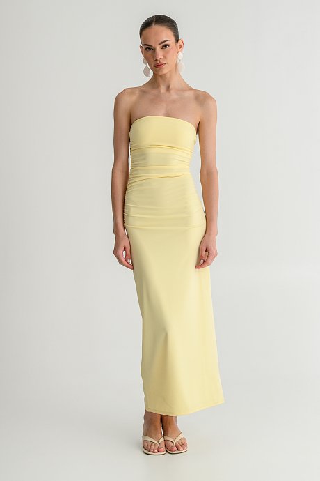 Maxi lycra strapless dress with shirring details