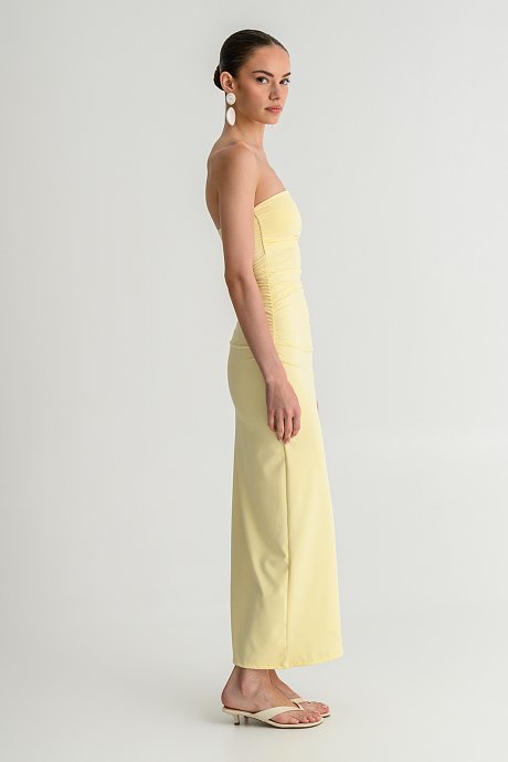 Maxi lycra strapless dress with shirring details