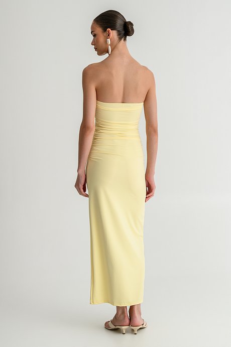 Maxi lycra strapless dress with shirring details