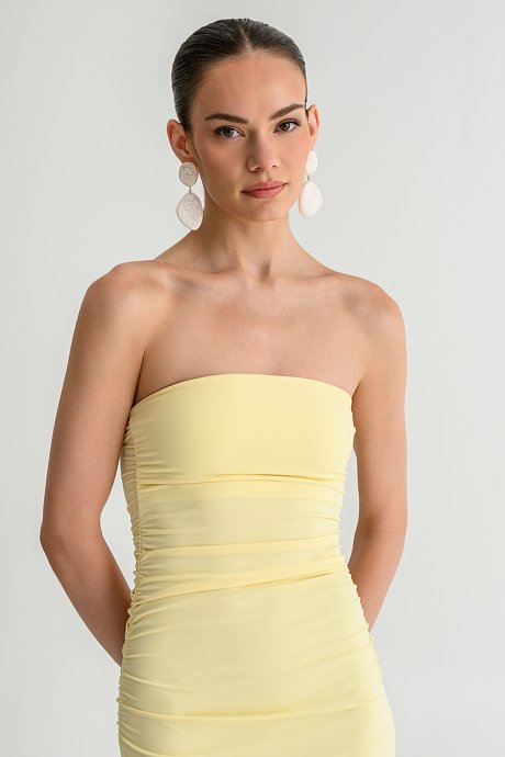 Maxi lycra strapless dress with shirring details