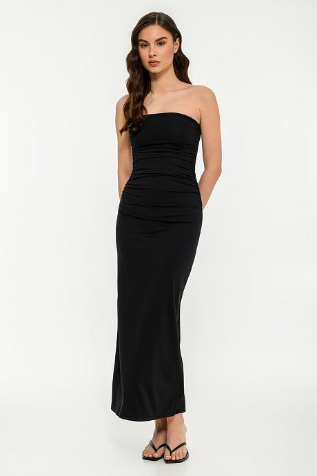 Maxi λύκρα strapless φόρεμα με σούρες